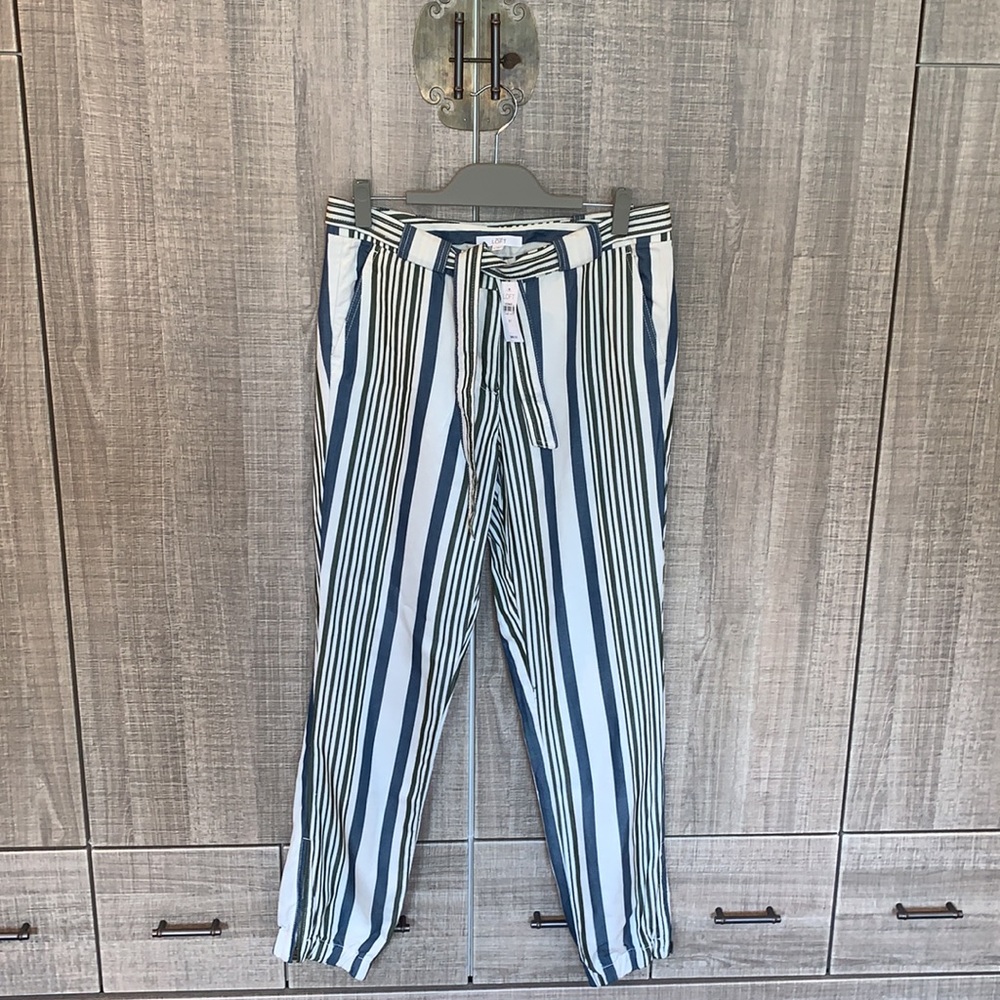 Ann Taylor LOFT | High-Rise Striped Zip Ankle‎ Joggers in 100% Lyocell
